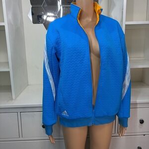 Adidas Reversible Track Jacket Yellow Blue Logo Zip Up Athletic Women's Size S